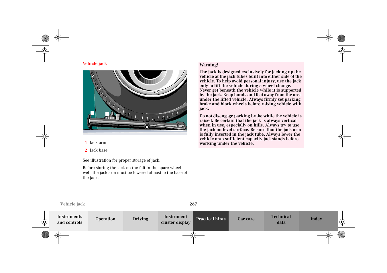 Vehicle jack | Mercedes-Benz 2002 E 55 AMG User Manual | Page 270 / 350