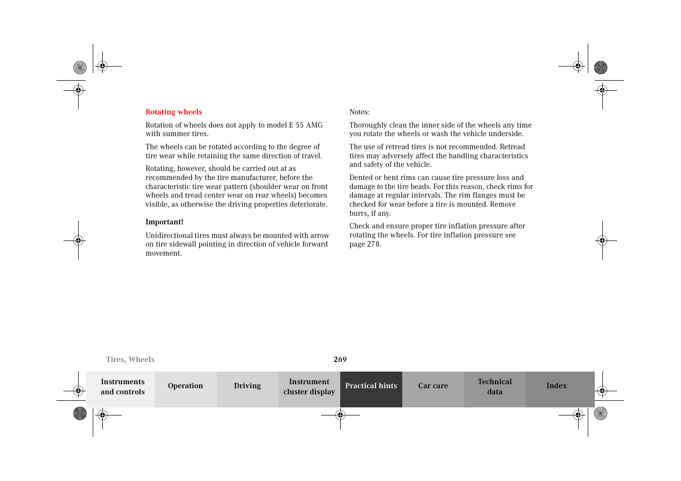 Rotating wheels | Mercedes-Benz 2002 E 55 AMG User Manual | Page 272 / 350