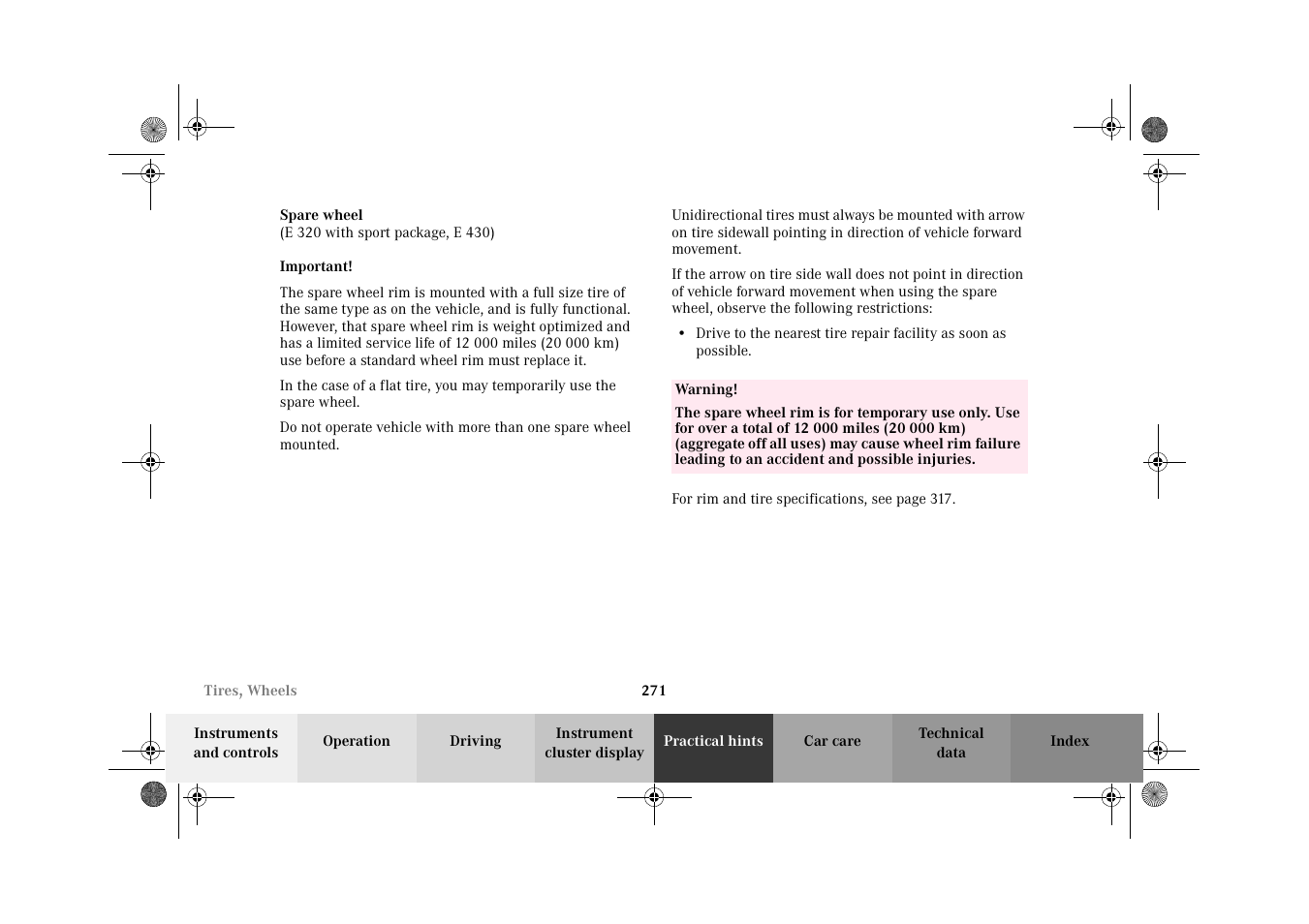 Spare wheel | Mercedes-Benz 2002 E 55 AMG User Manual | Page 274 / 350