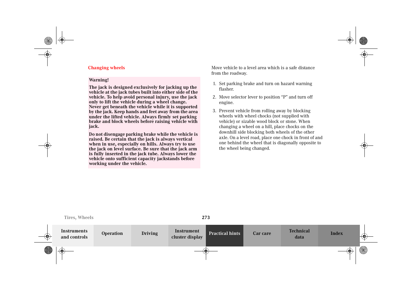 Changing wheels | Mercedes-Benz 2002 E 55 AMG User Manual | Page 276 / 350