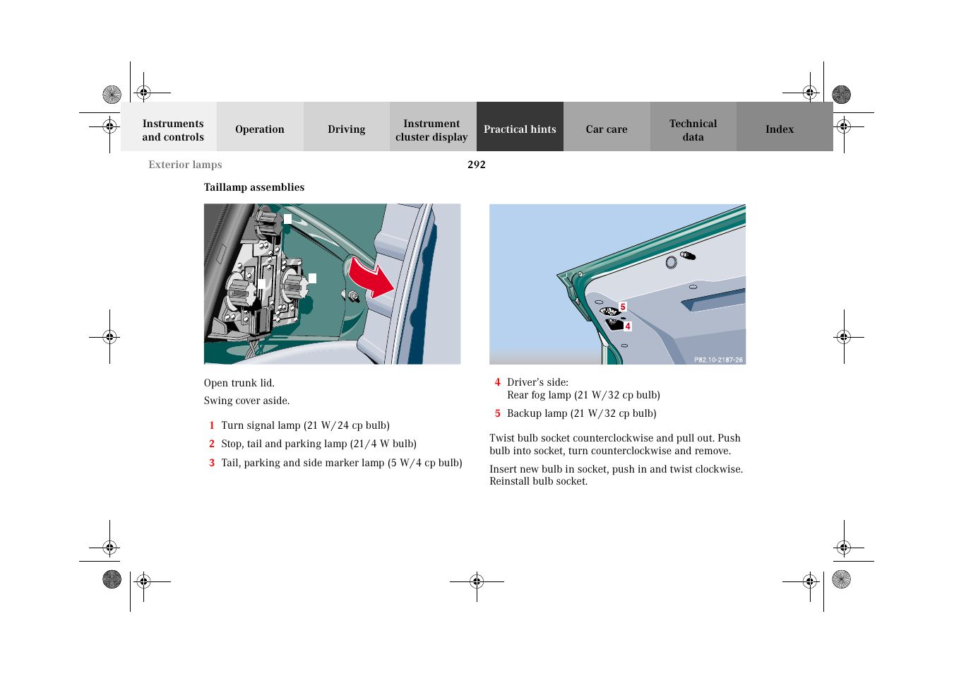 Taillamp assemblies | Mercedes-Benz 2002 E 55 AMG User Manual | Page 295 / 350