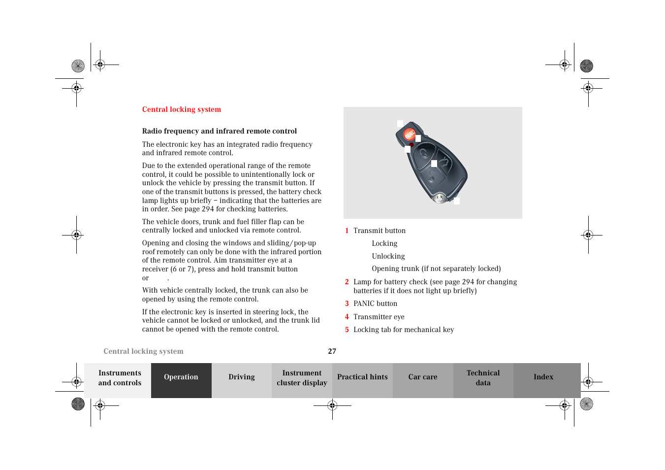 Central locking system, Radio frequency and infrared remote control | Mercedes-Benz 2002 E 55 AMG User Manual | Page 30 / 350