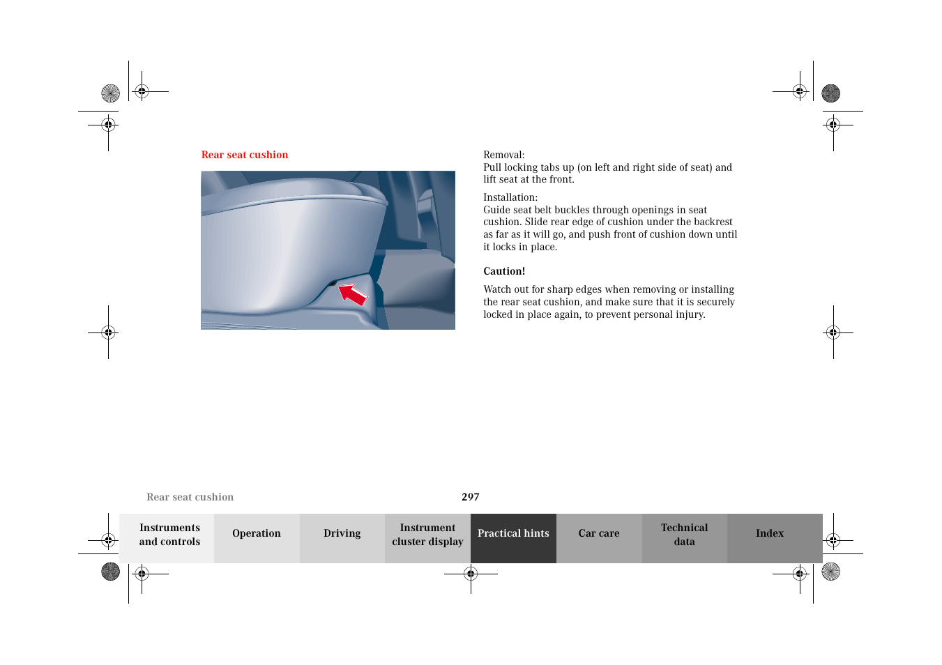 Rear seat cushion | Mercedes-Benz 2002 E 55 AMG User Manual | Page 300 / 350