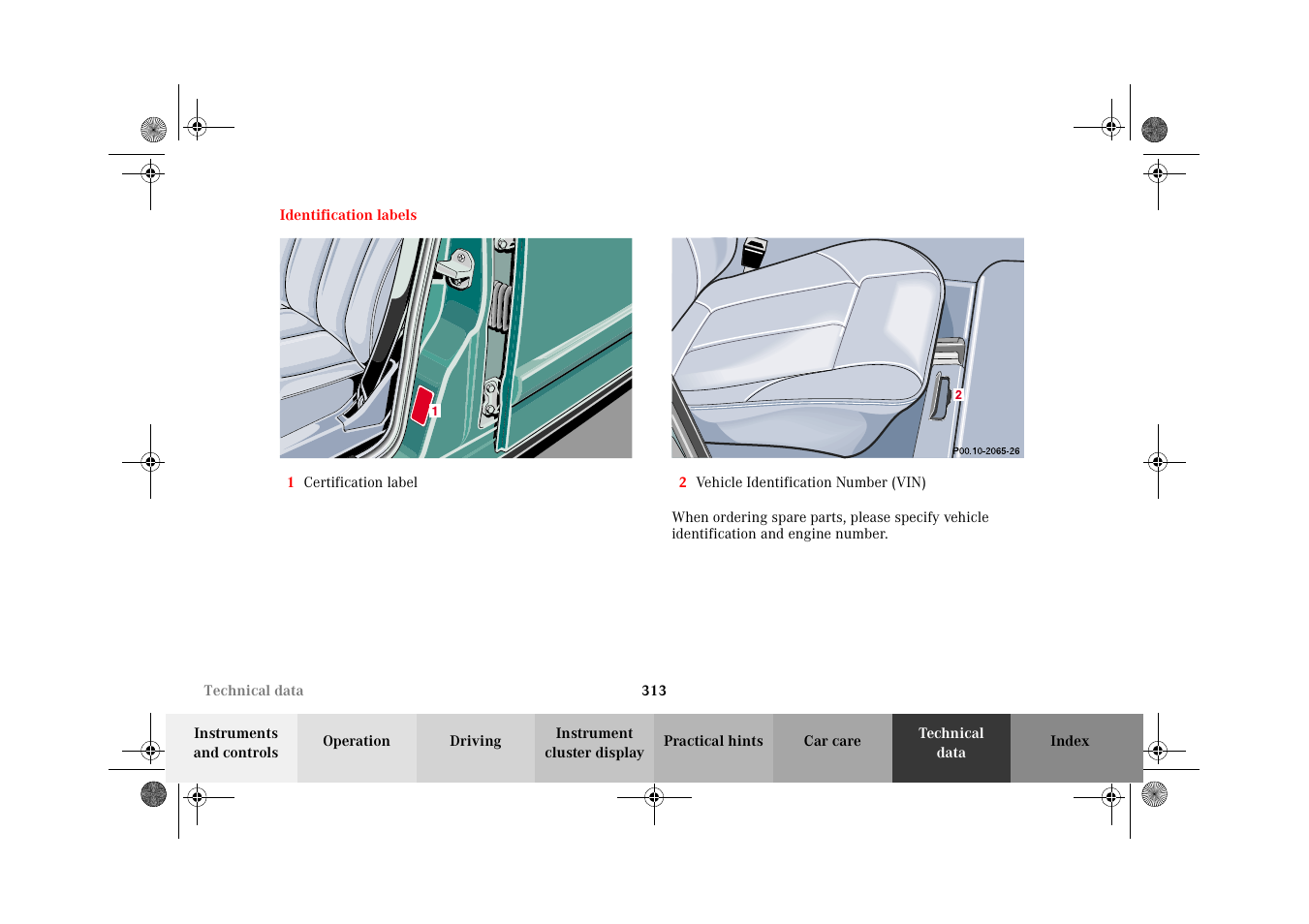 Identification labels | Mercedes-Benz 2002 E 55 AMG User Manual | Page 316 / 350
