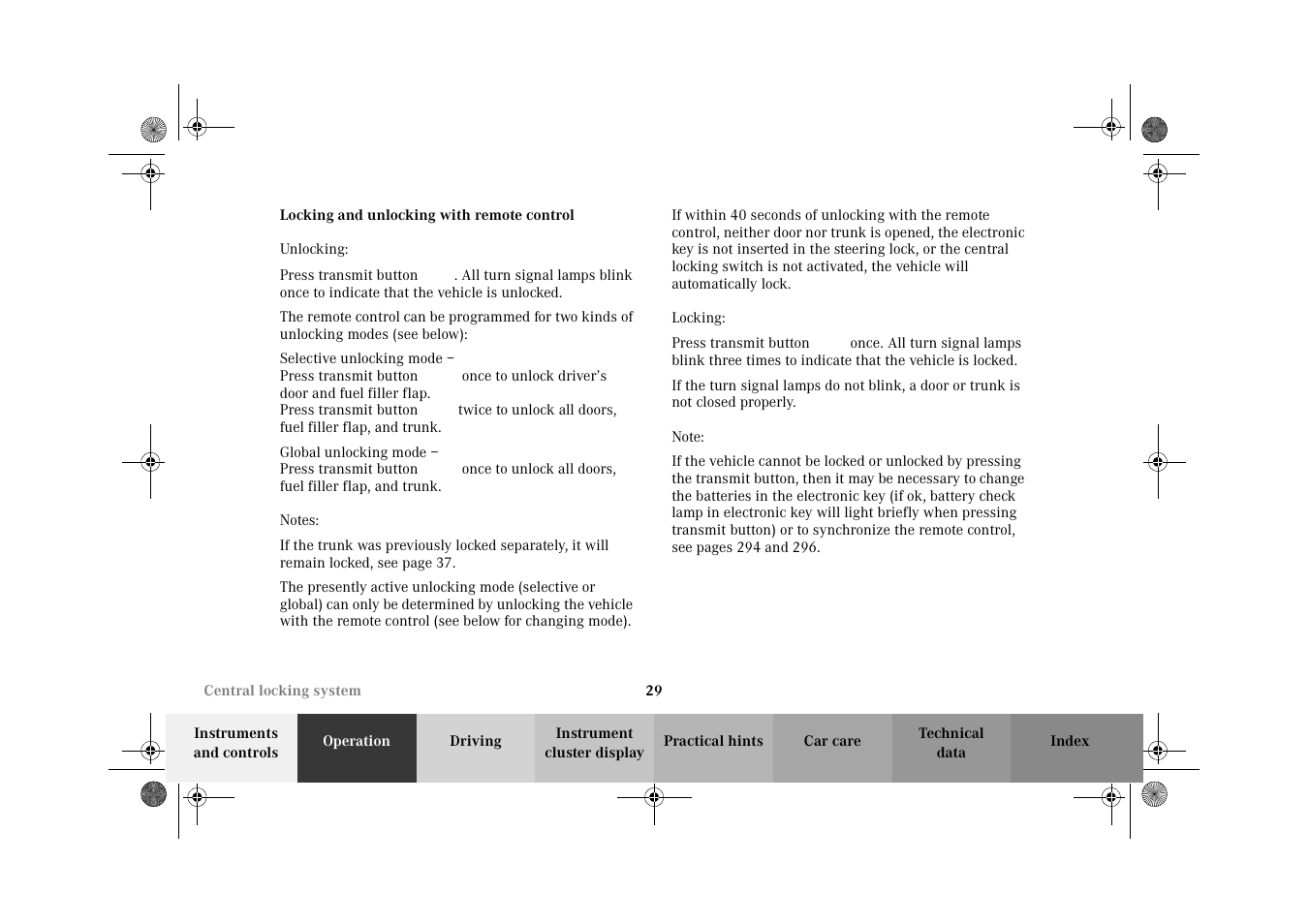 Central locking system:locking and unlocking | Mercedes-Benz 2002 E 55 AMG User Manual | Page 32 / 350