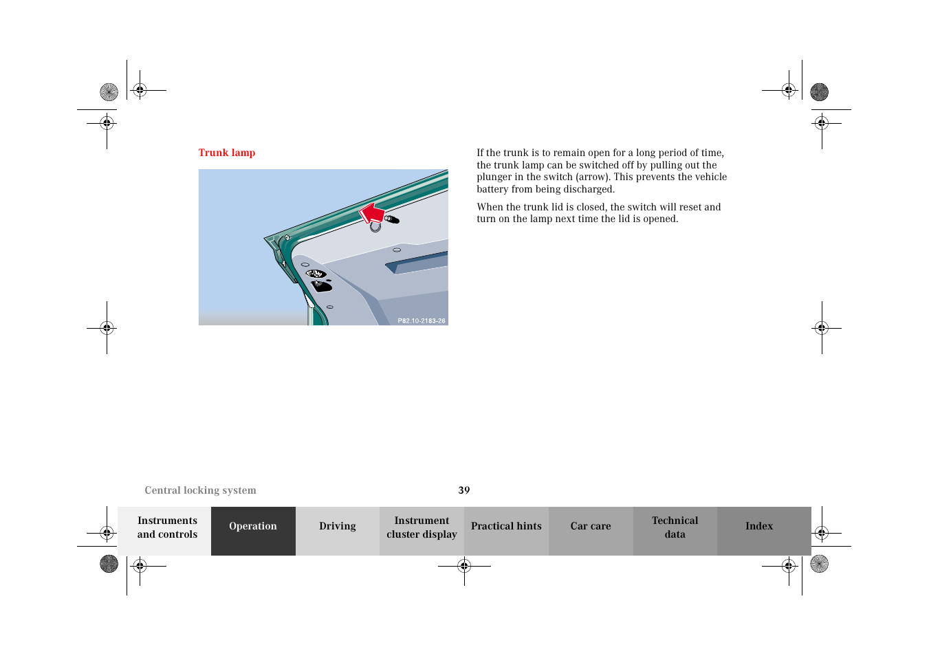 Trunk lamp | Mercedes-Benz 2002 E 55 AMG User Manual | Page 42 / 350