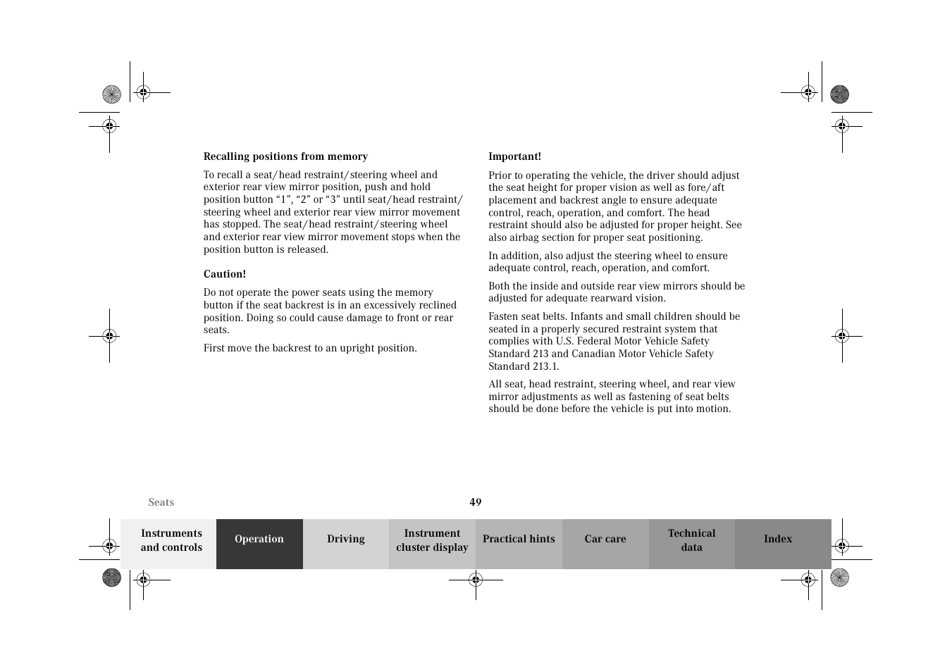 Memory:recalling | Mercedes-Benz 2002 E 55 AMG User Manual | Page 52 / 350