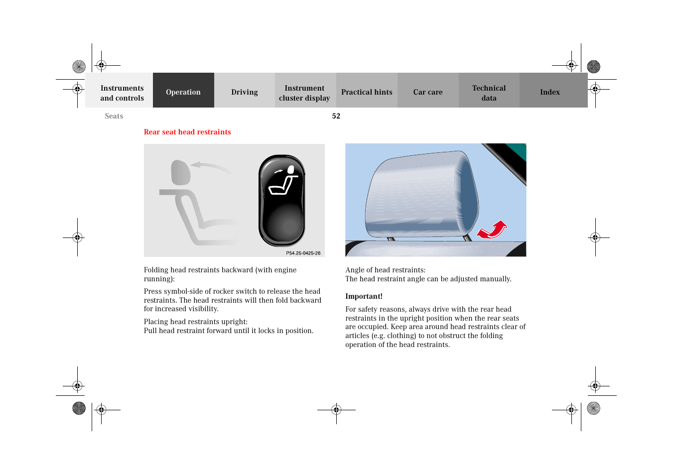 Rear seat head restraints | Mercedes-Benz 2002 E 55 AMG User Manual | Page 55 / 350