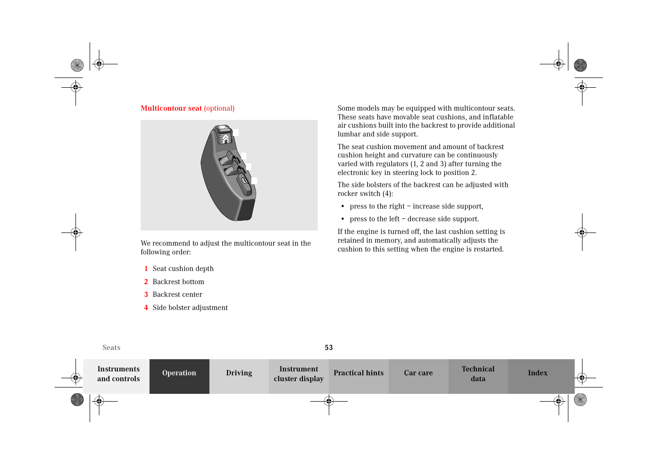 Multicontour seat | Mercedes-Benz 2002 E 55 AMG User Manual | Page 56 / 350