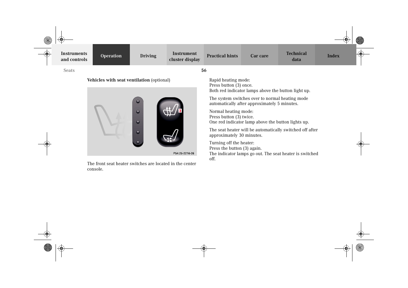 Seat heater:vehicles with seat ventilation | Mercedes-Benz 2002 E 55 AMG User Manual | Page 59 / 350