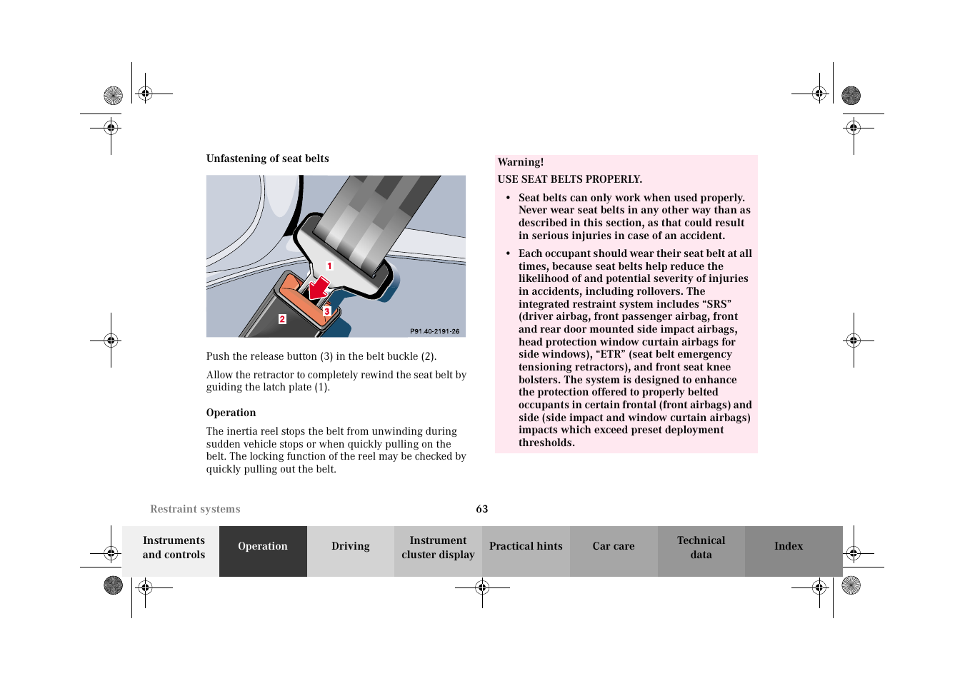 Seat belts:unfastening | Mercedes-Benz 2002 E 55 AMG User Manual | Page 66 / 350