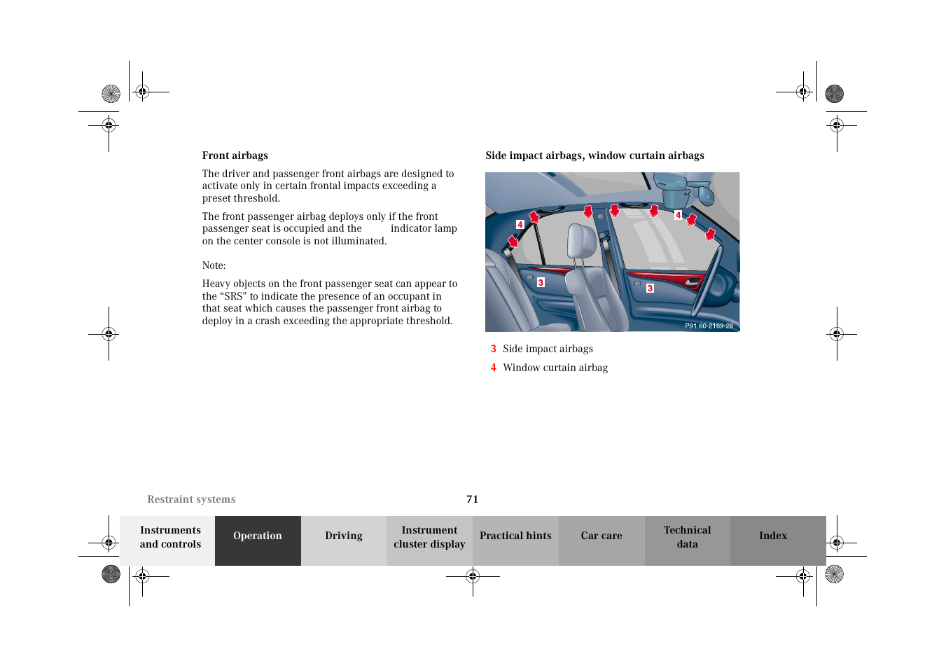 Front airbags, Side impact airbags, window curtain airbags | Mercedes-Benz 2002 E 55 AMG User Manual | Page 74 / 350
