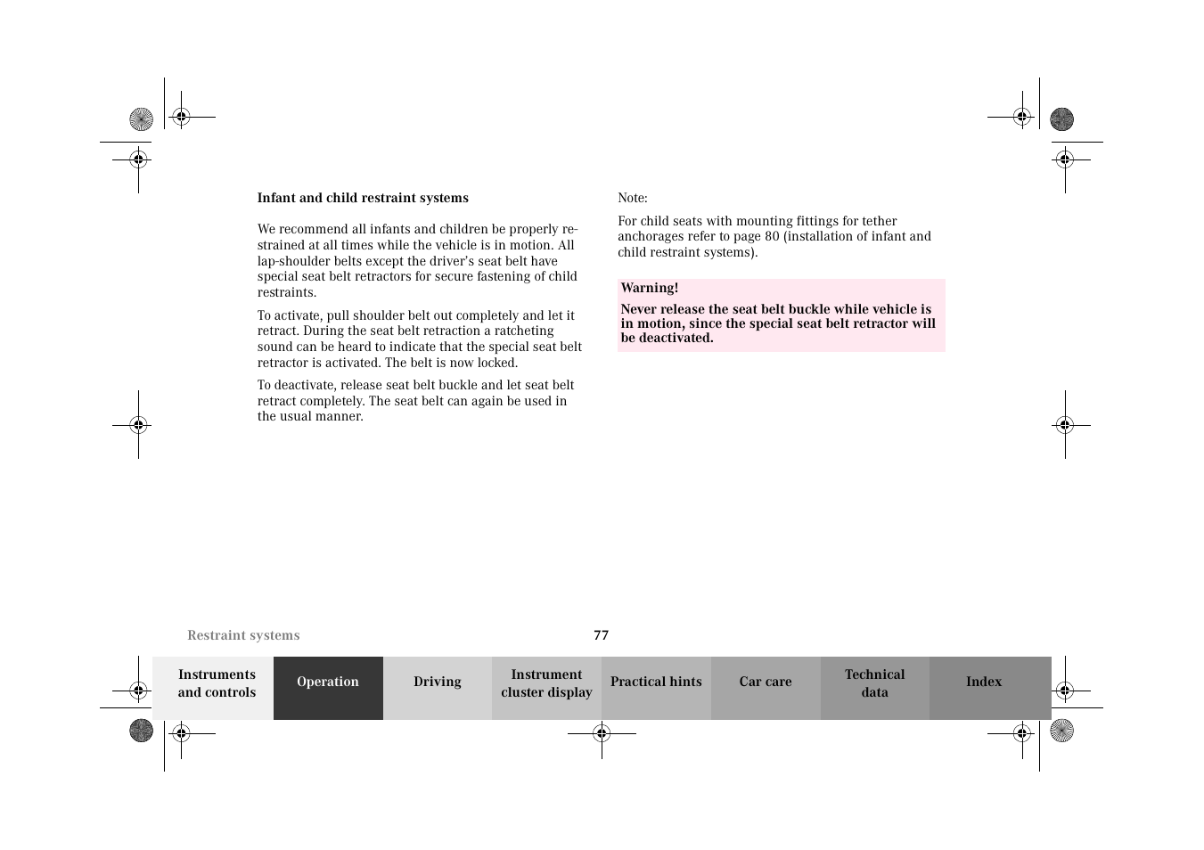 Infant and child restraint systems, Infant and child, Restraint systems | Mercedes-Benz 2002 E 55 AMG User Manual | Page 80 / 350