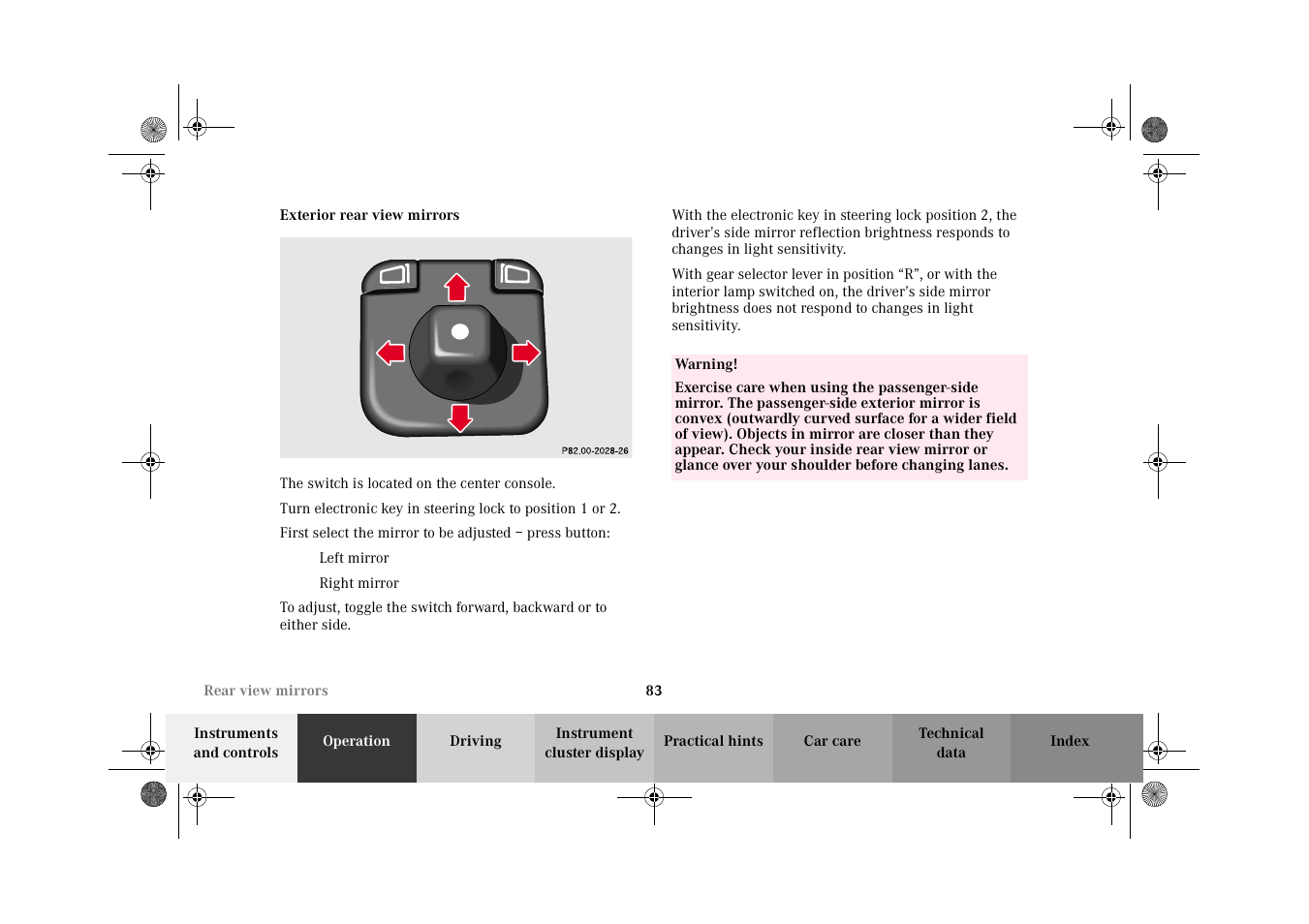 Rear view mirrors:exterior | Mercedes-Benz 2002 E 55 AMG User Manual | Page 86 / 350