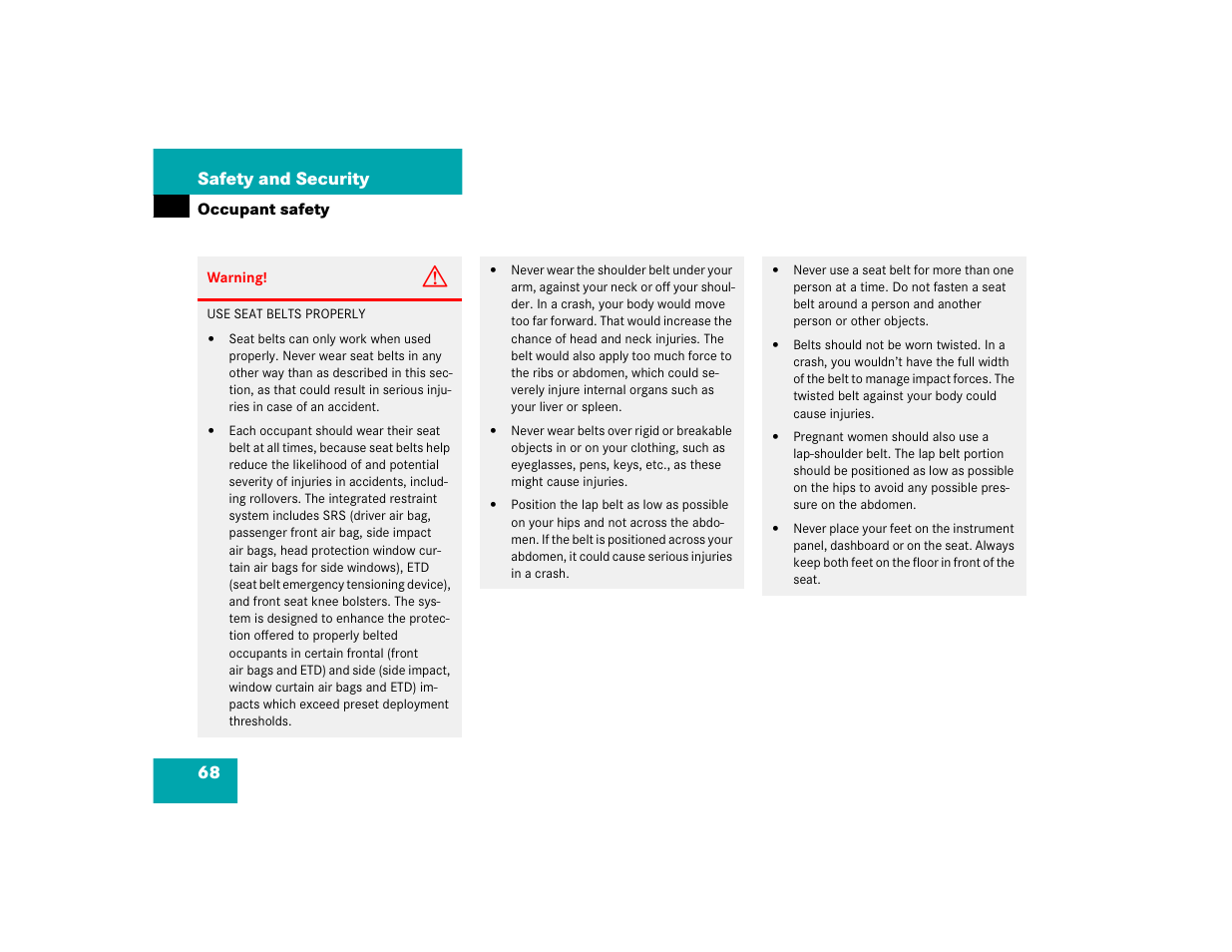 68 safety and security | Mercedes-Benz 2005 C 240 4MATIC User Manual | Page 70 / 426
