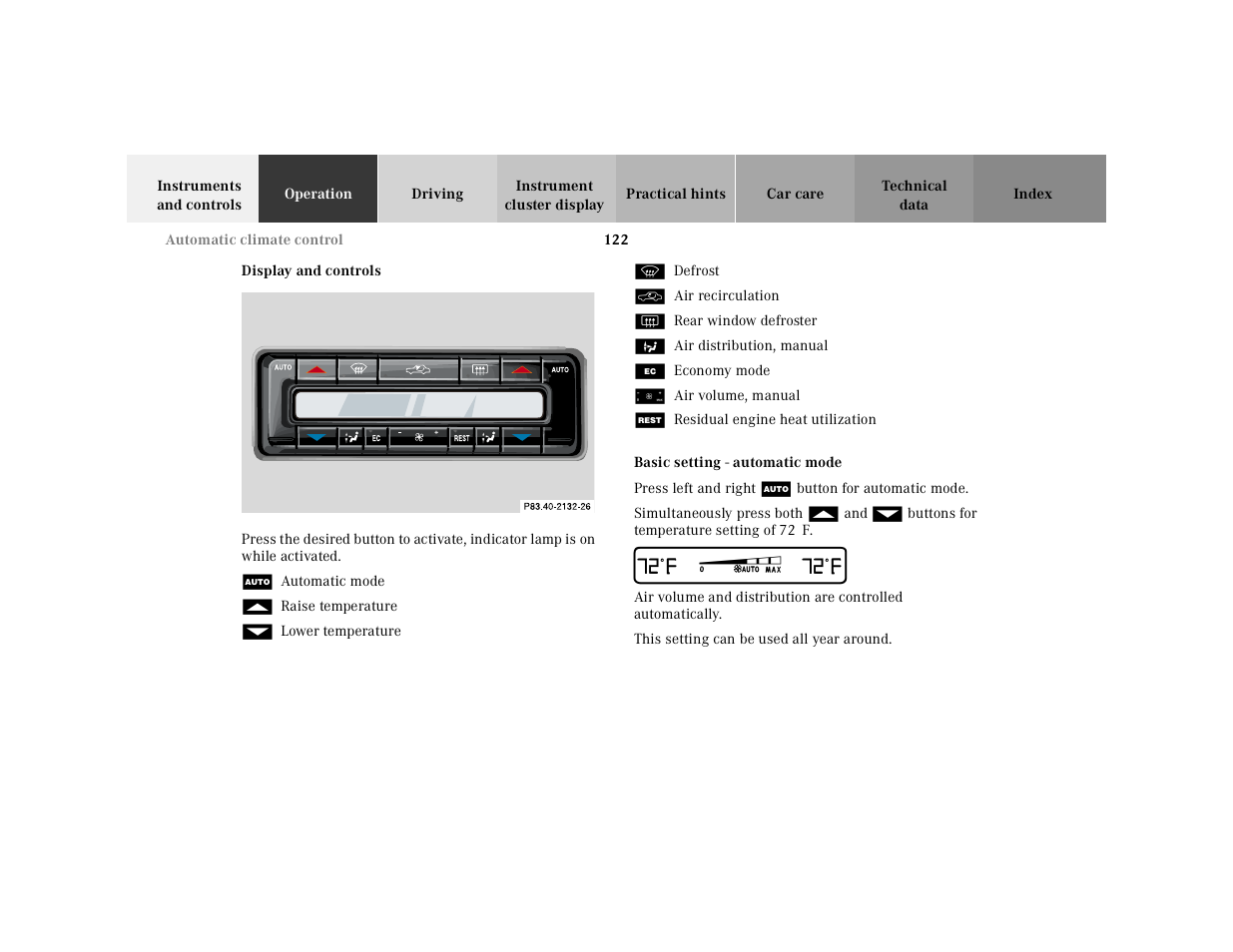 Display and controls basic setting | Mercedes-Benz 2001 CLK-Class Cabriolet User Manual | Page 125 / 341