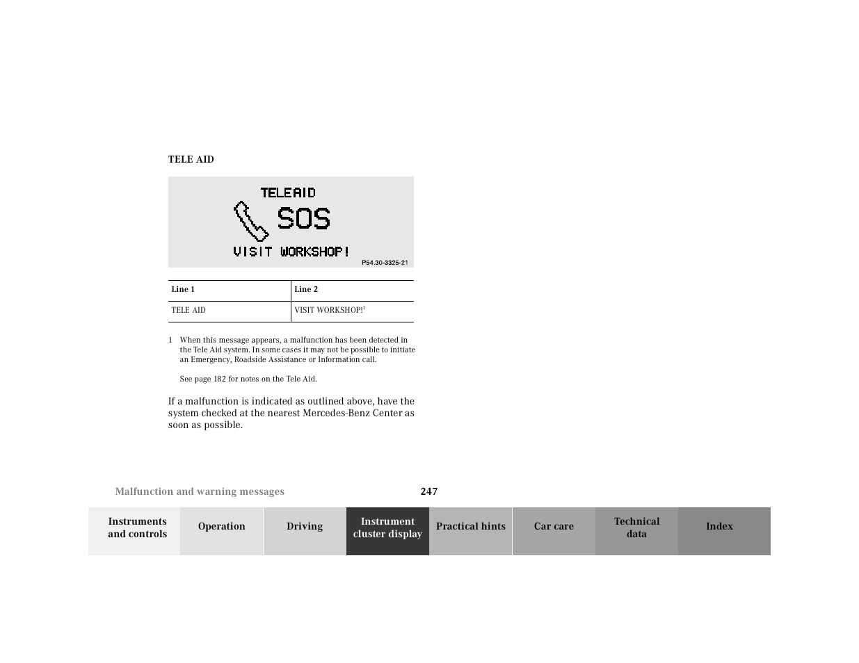 Tele aid | Mercedes-Benz 2001 CLK-Class Cabriolet User Manual | Page 250 / 341