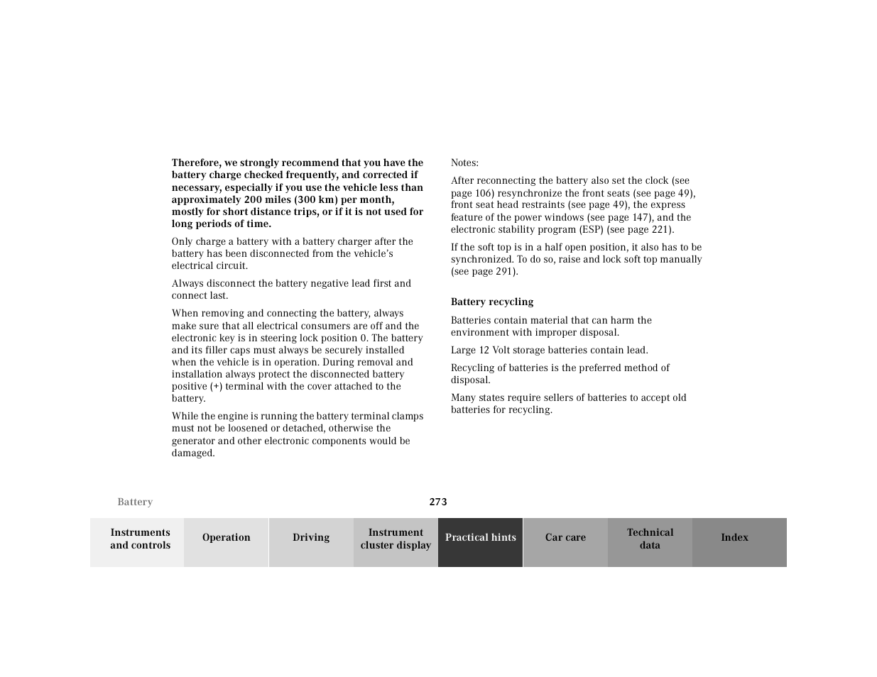 Mercedes-Benz 2001 CLK-Class Cabriolet User Manual | Page 276 / 341