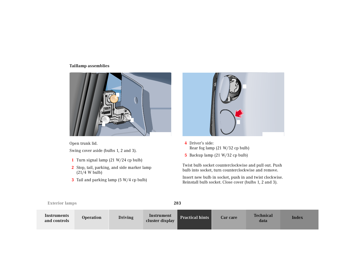 Taillamp assemblies | Mercedes-Benz 2001 CLK-Class Cabriolet User Manual | Page 286 / 341