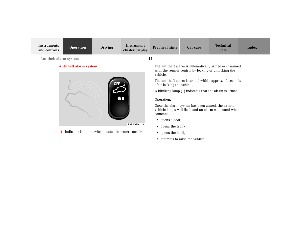 Antitheft alarm system | Mercedes-Benz 2001 CLK-Class Cabriolet User Manual | Page 45 / 341