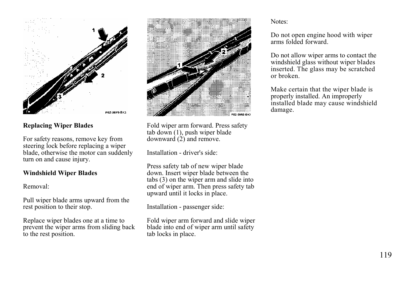 Replacing wiper blades | Mercedes-Benz BENZ-VEHICLES S 500 User Manual | Page 119 / 144