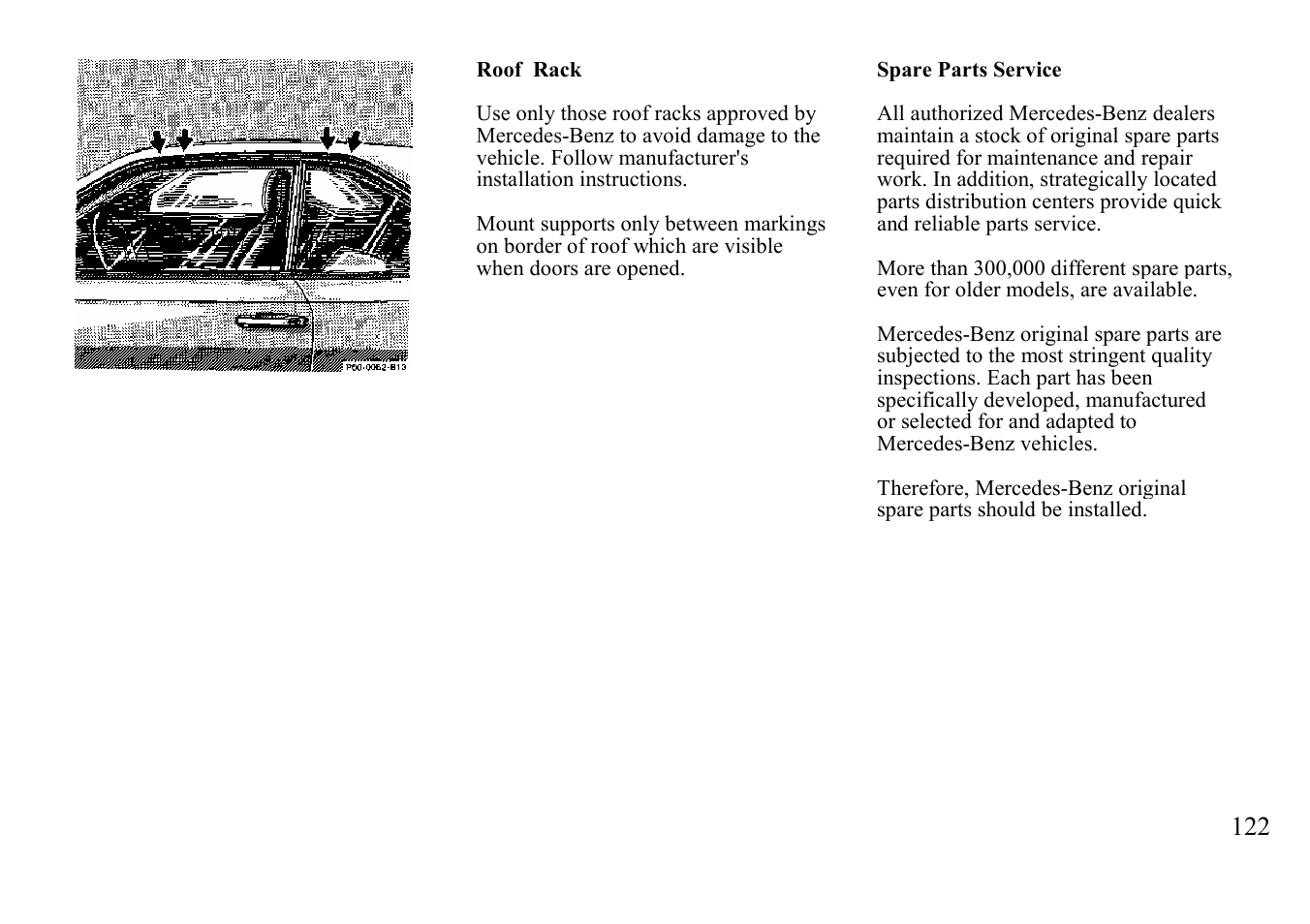 Roof rack, Mercedes-benz, Spare parts service | Mercedes-Benz BENZ-VEHICLES S 500 User Manual | Page 122 / 144