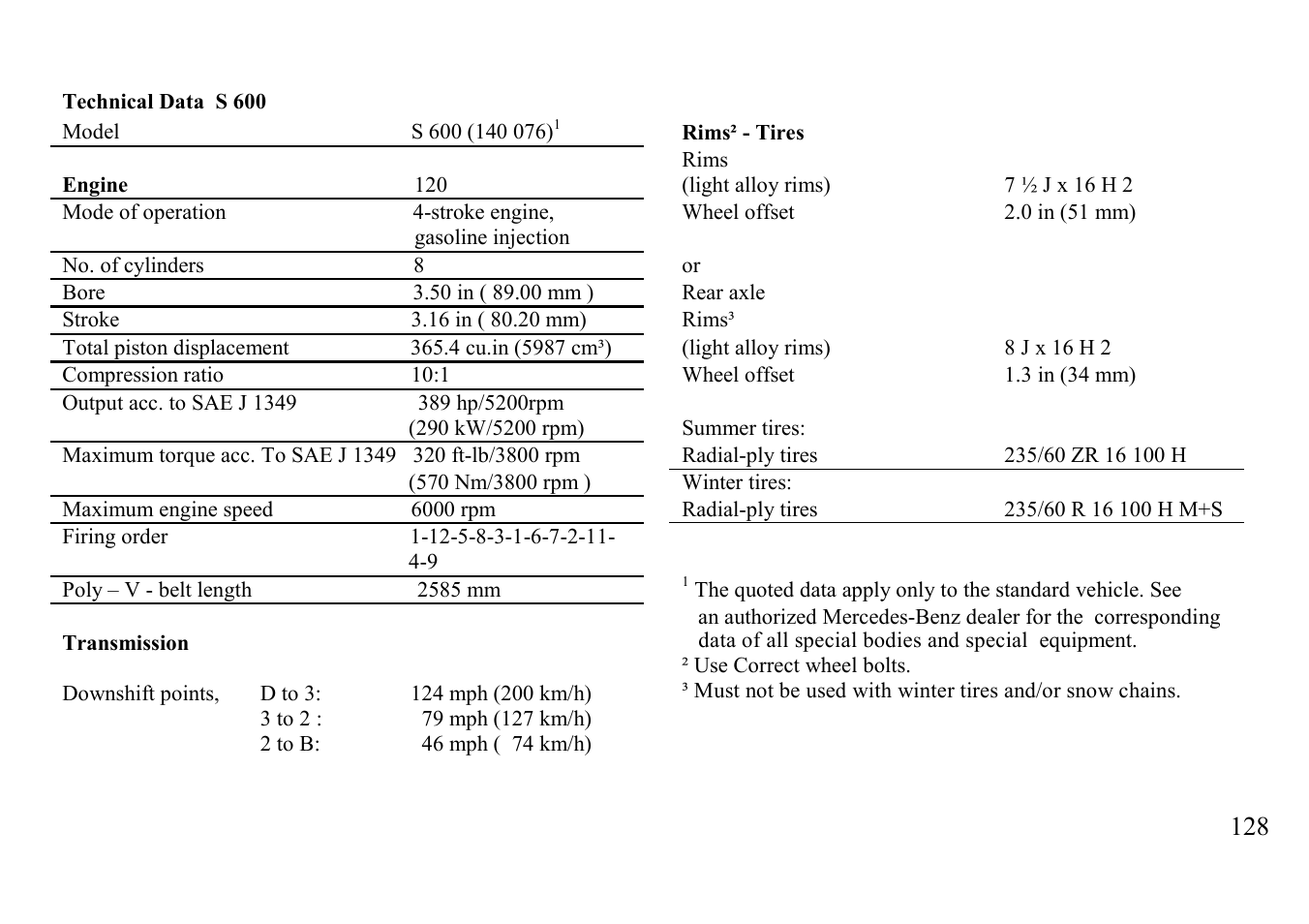 S 600 | Mercedes-Benz BENZ-VEHICLES S 500 User Manual | Page 128 / 144
