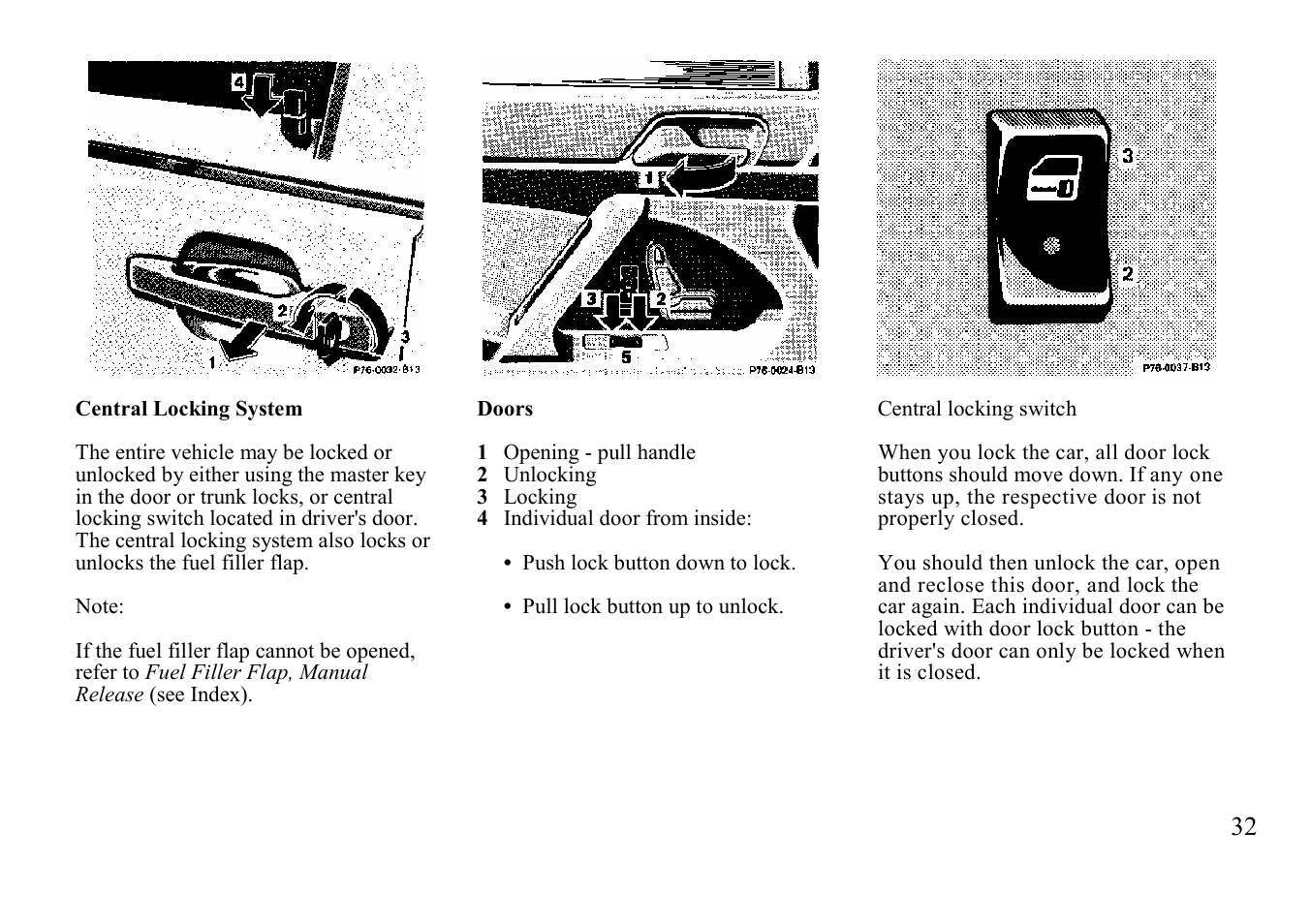 Central locking system, Doors | Mercedes-Benz BENZ-VEHICLES S 500 User Manual | Page 32 / 144