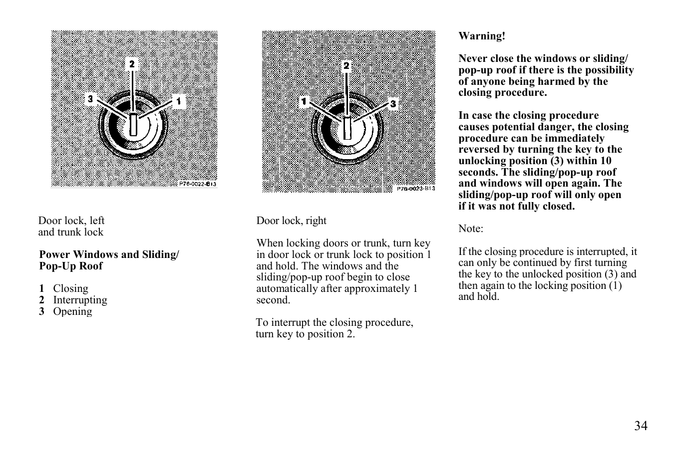 Power windows and, Sliding/pop-up roof | Mercedes-Benz BENZ-VEHICLES S 500 User Manual | Page 34 / 144