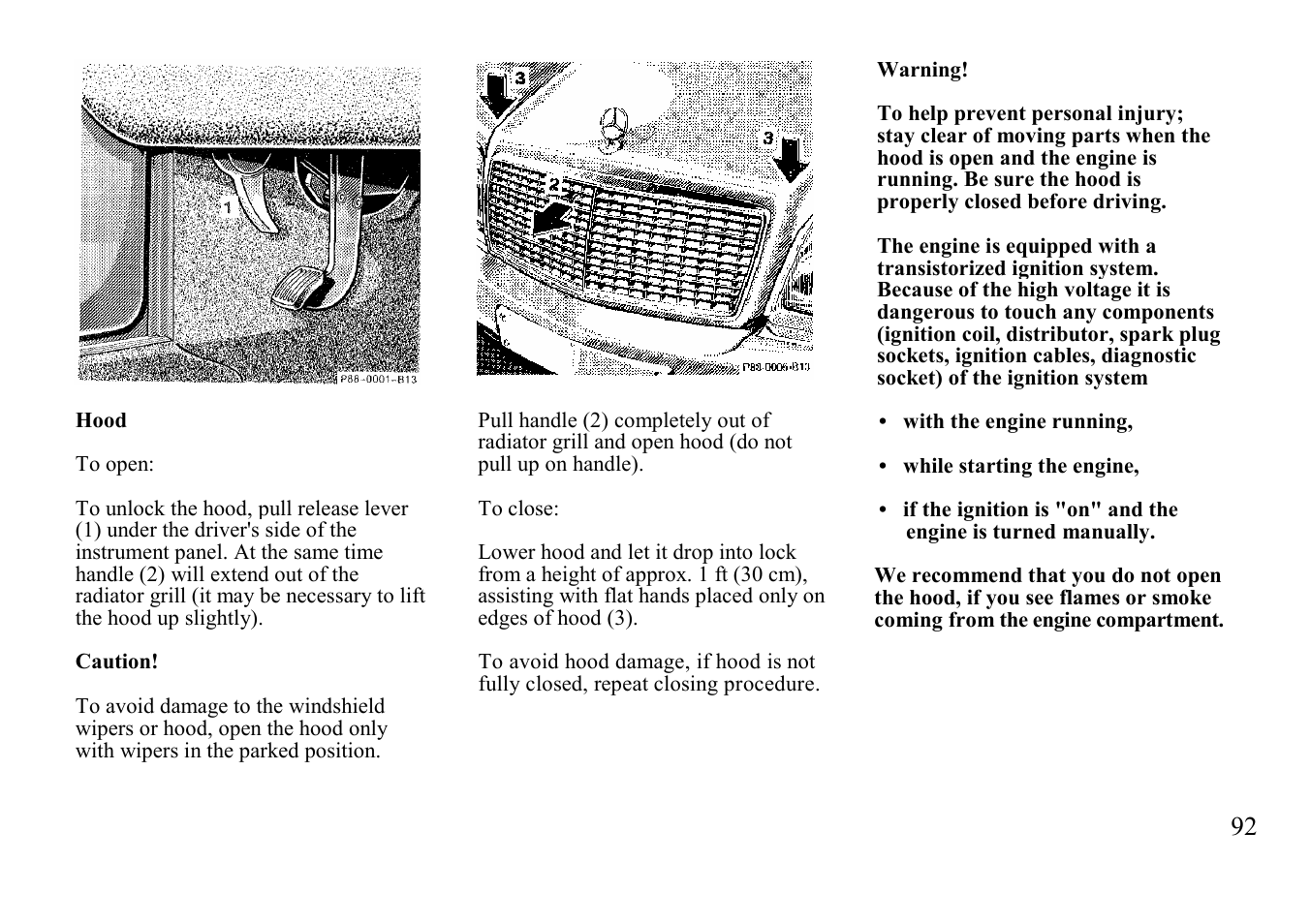 Practical hints, Hood | Mercedes-Benz BENZ-VEHICLES S 500 User Manual | Page 92 / 144