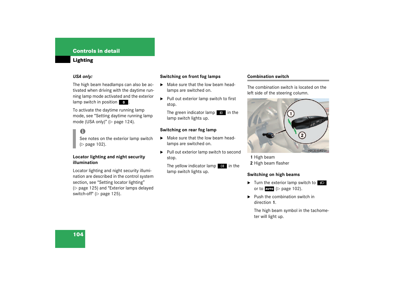 Combination switch | Mercedes-Benz 2003 SL 55 AMG User Manual | Page 104 / 376