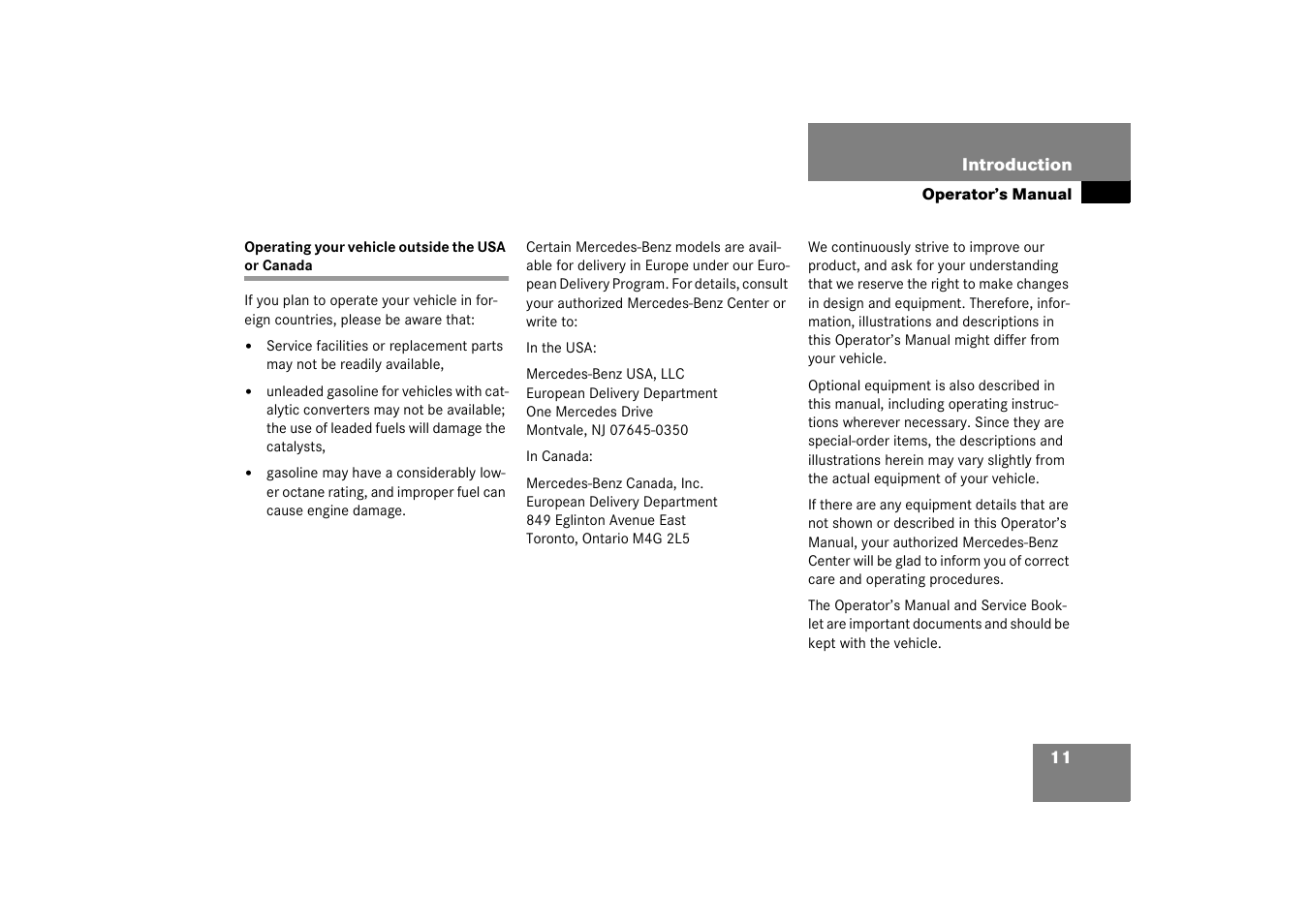 Operating your vehicle outside the usa or canada | Mercedes-Benz 2003 SL 55 AMG User Manual | Page 11 / 376