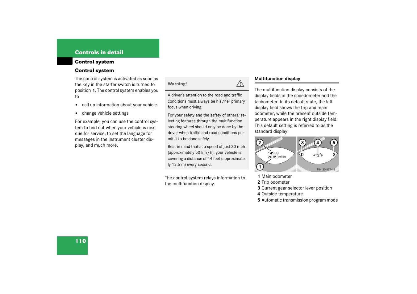 Control system, Multifunction display | Mercedes-Benz 2003 SL 55 AMG User Manual | Page 110 / 376