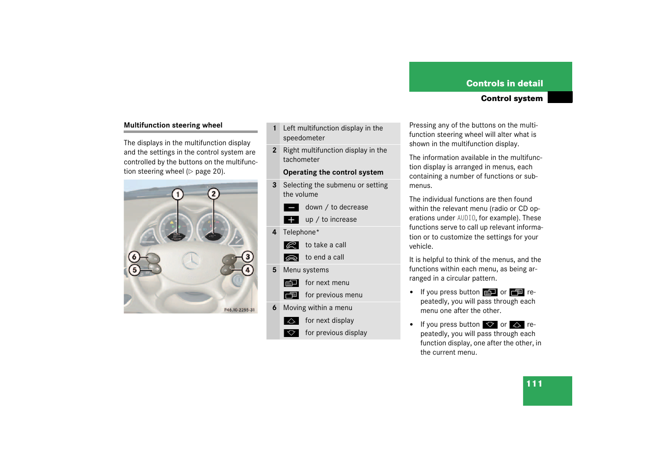 Multifunction steering wheel | Mercedes-Benz 2003 SL 55 AMG User Manual | Page 111 / 376