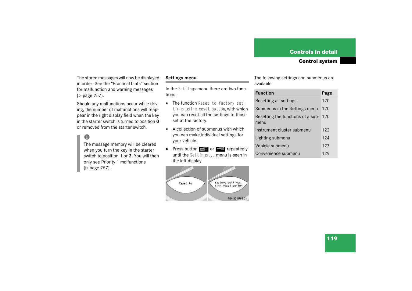 Settings menu | Mercedes-Benz 2003 SL 55 AMG User Manual | Page 119 / 376