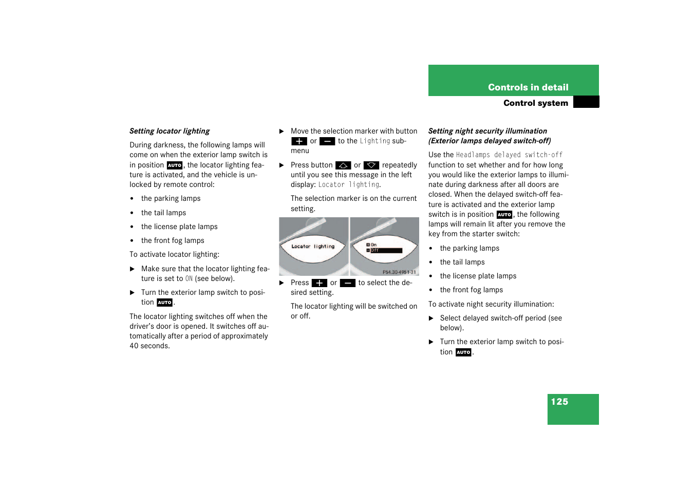 Ction, see “setting locator lighting | Mercedes-Benz 2003 SL 55 AMG User Manual | Page 125 / 376