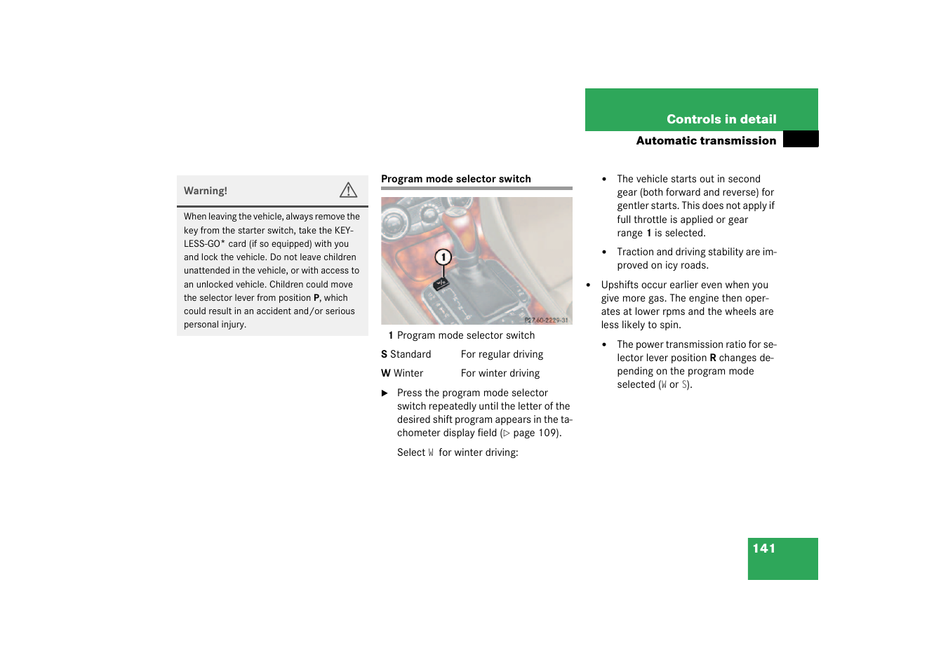 Program mode selector switch | Mercedes-Benz 2003 SL 55 AMG User Manual | Page 141 / 376