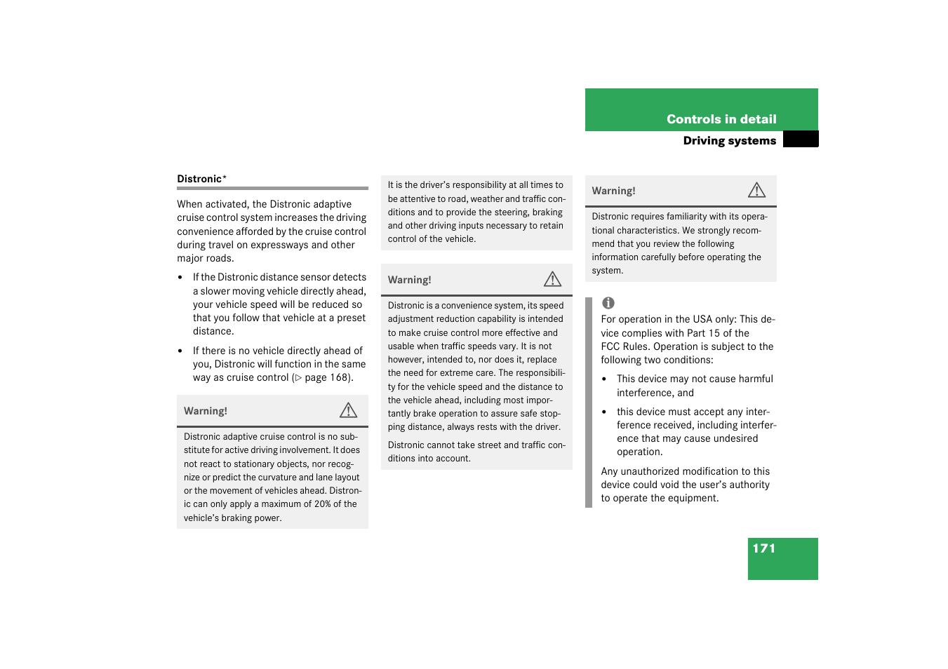 Distronic | Mercedes-Benz 2003 SL 55 AMG User Manual | Page 171 / 376