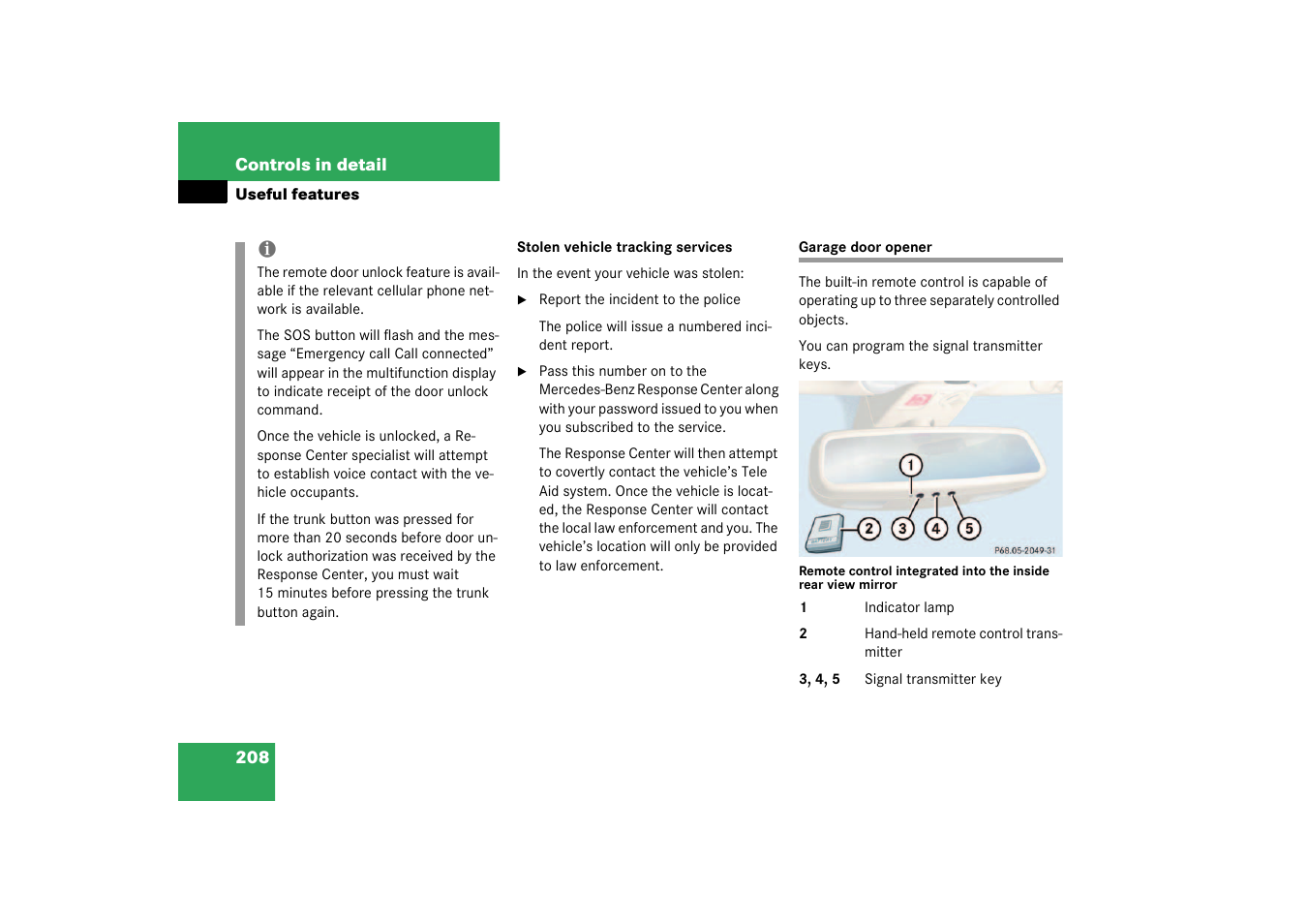 Garage door opener | Mercedes-Benz 2003 SL 55 AMG User Manual | Page 208 / 376