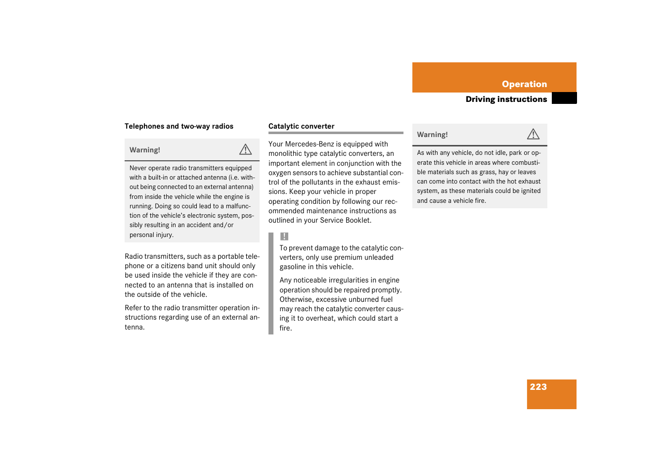Catalytic converter | Mercedes-Benz 2003 SL 55 AMG User Manual | Page 223 / 376