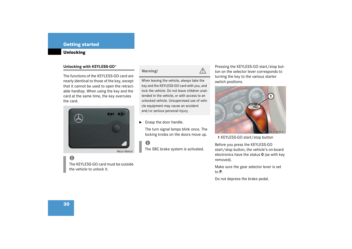 Unlocking with keyless-go | Mercedes-Benz 2003 SL 55 AMG User Manual | Page 30 / 376