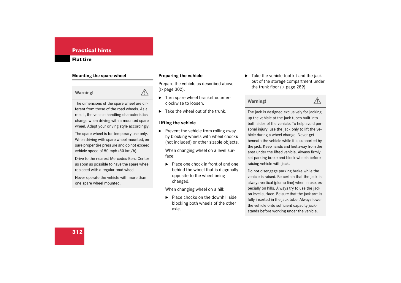 Flat tire:spare wheel;wheel change, Mounting the spare wheel | Mercedes-Benz 2003 SL 55 AMG User Manual | Page 312 / 376