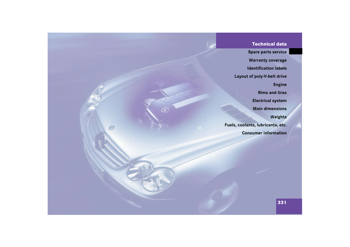 Technical data | Mercedes-Benz 2003 SL 55 AMG User Manual | Page 331 / 376