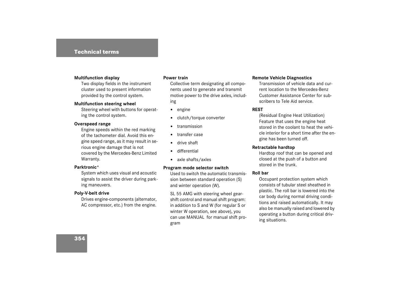 Mercedes-Benz 2003 SL 55 AMG User Manual | Page 354 / 376