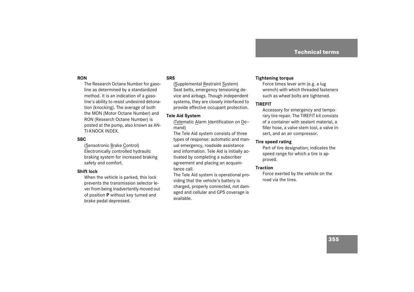 Mercedes-Benz 2003 SL 55 AMG User Manual | Page 355 / 376