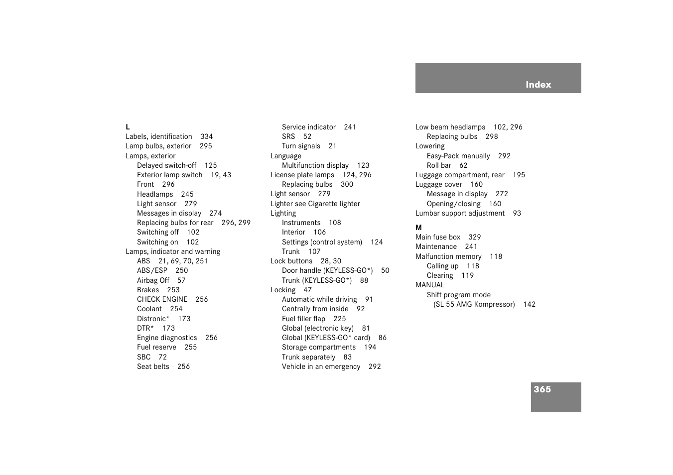 Mercedes-Benz 2003 SL 55 AMG User Manual | Page 365 / 376