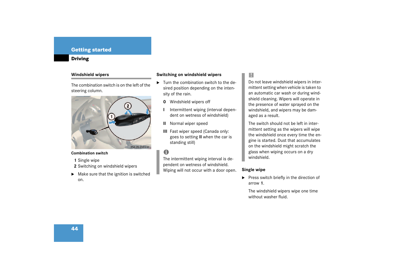 Cleaning:windshield;windshield wipers, Windshield wipers | Mercedes-Benz 2003 SL 55 AMG User Manual | Page 44 / 376