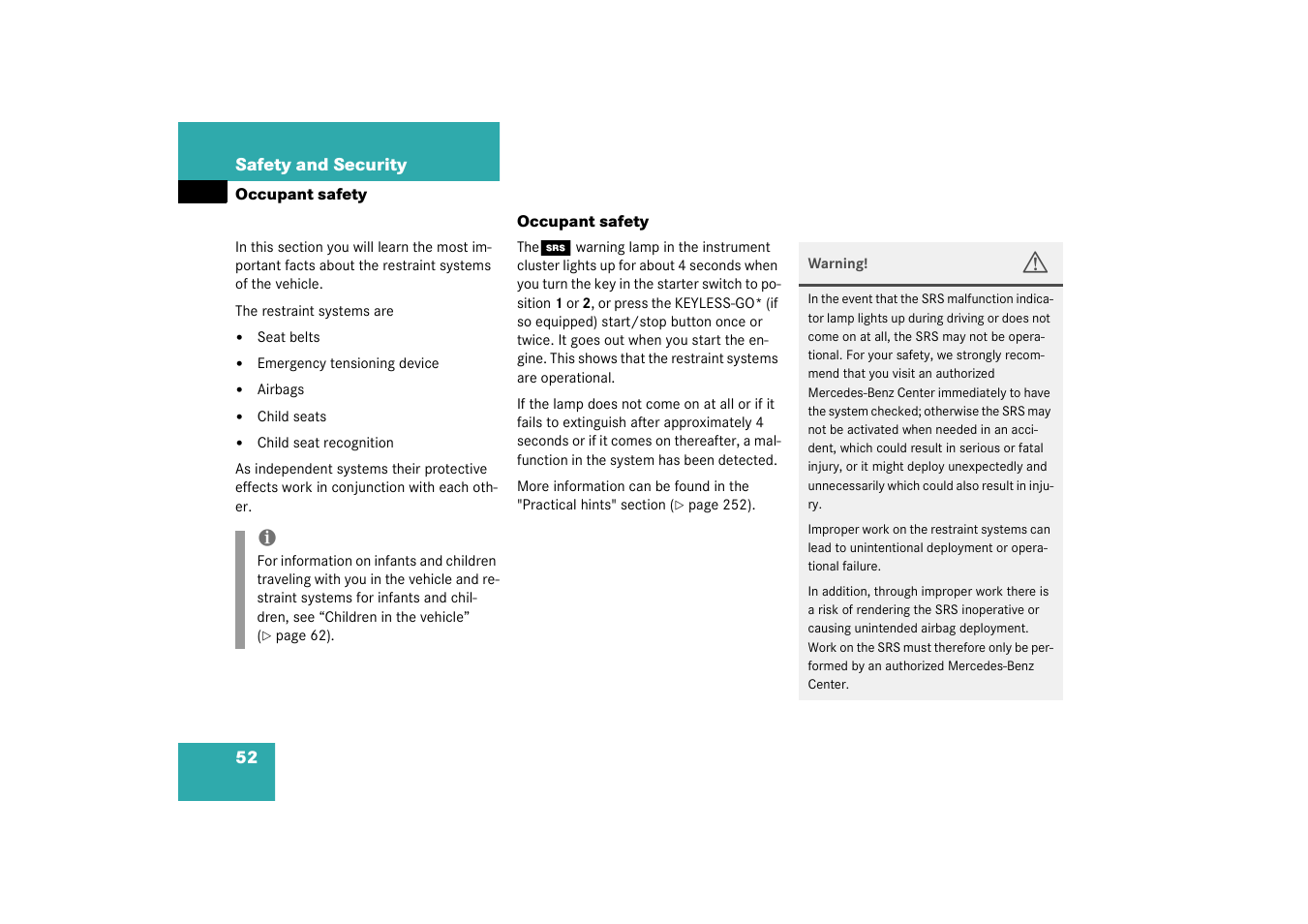 Occupant safety | Mercedes-Benz 2003 SL 55 AMG User Manual | Page 52 / 376