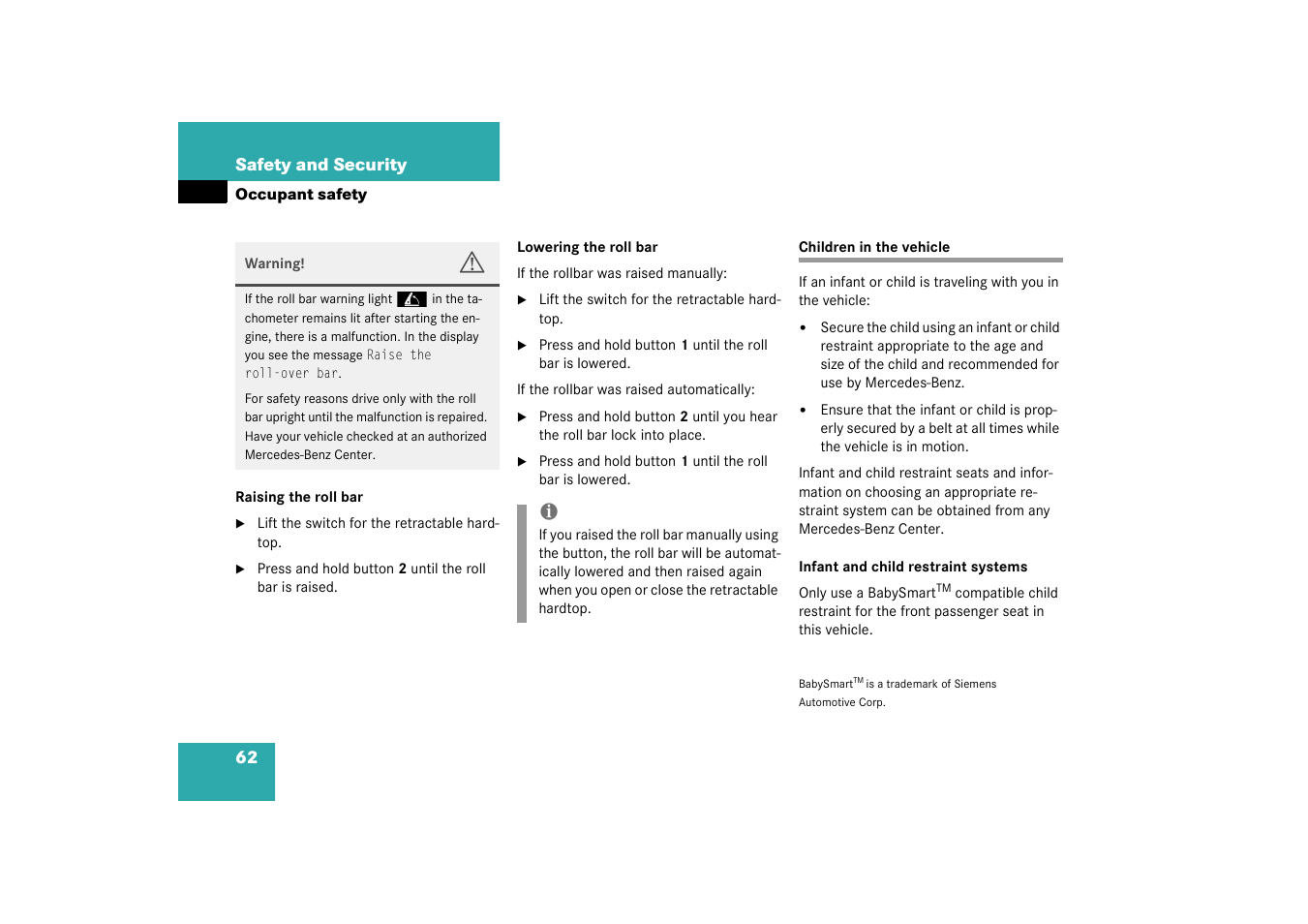 Children in the vehicle, See “children in the vehicle | Mercedes-Benz 2003 SL 55 AMG User Manual | Page 62 / 376