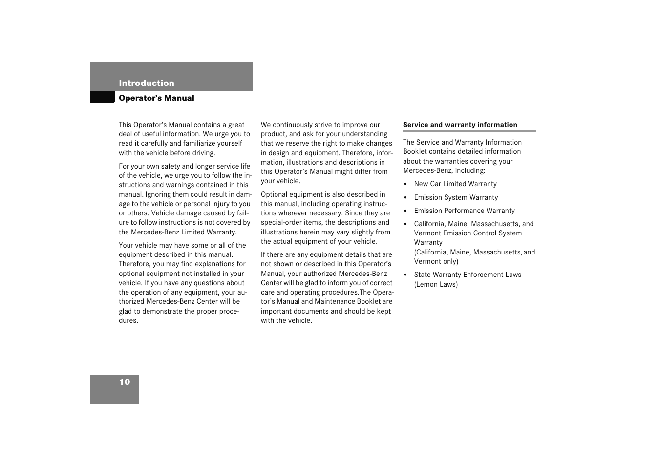 Operator’s manual, Service and warranty information | Mercedes-Benz 2005 E 320 User Manual | Page 11 / 491